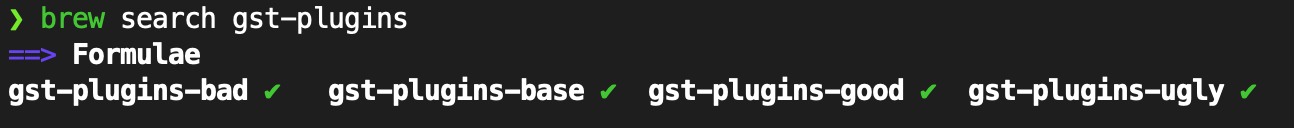 Available gst-plugins search screen showing plugin packages