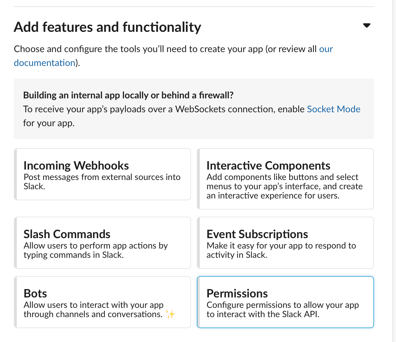 Features and functionality section in Slack