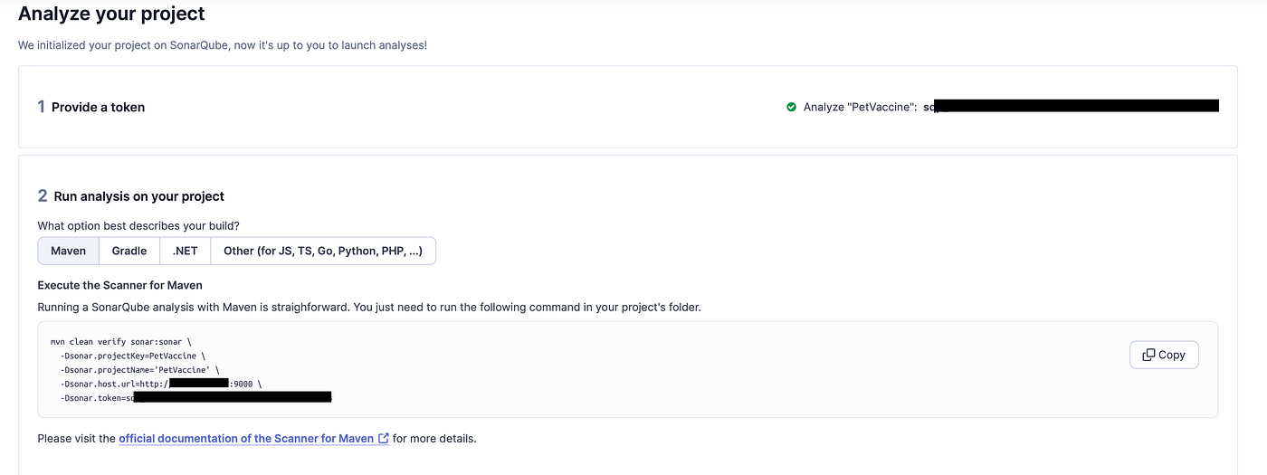 SonarQube project creation screen with local project option selected